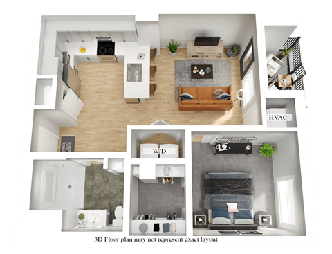 Floor plan for 1 bed, 1 bath, 672 sqft